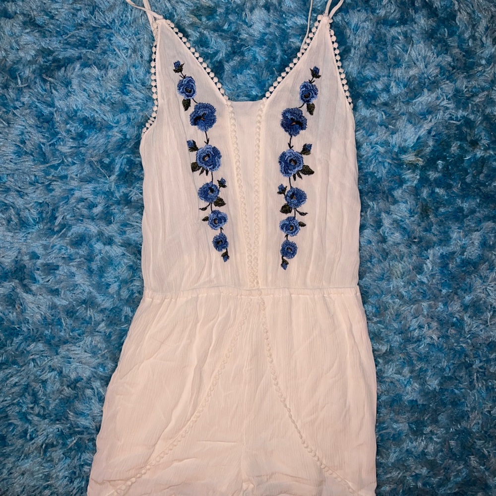 White Romper with Blue Flowers